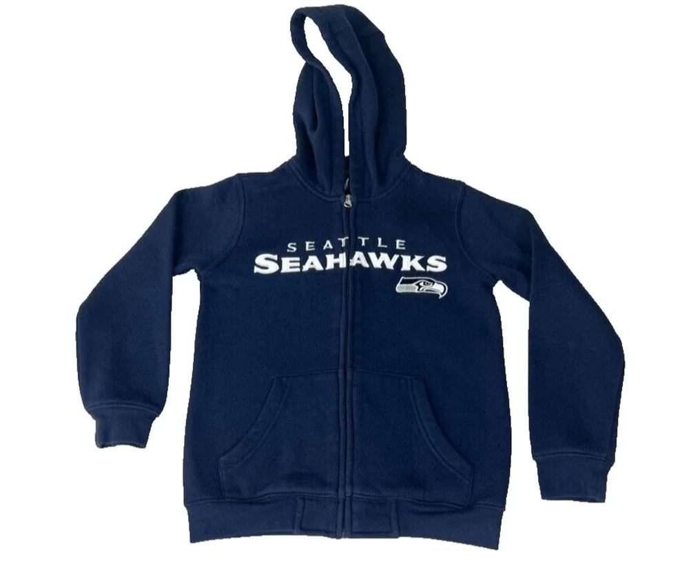 Seattle Seahawks Sweater Youth Small 8 Blue Full Zip Hooded Kangaroo Pockets
